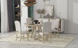 TREXM 5-Piece Retro Functional Dining Set, Round Table with a 16"W Leaf and 4 Upholstered Chairs for Dining Room and Living Room (Natural)