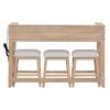 TXREM 4-piece Dining Bar Table Set with 3 Upholstered Stools, Multifunctional Dining Table with 3 Drawers (Natural Wood Wash)
