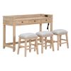 TXREM 4-piece Dining Bar Table Set with 3 Upholstered Stools, Multifunctional Dining Table with 3 Drawers (Natural Wood Wash)