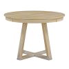 TREXM 5-Piece Retro Functional Dining Set, Round Table with a 16"W Leaf and 4 Upholstered Chairs for Dining Room and Living Room (Natural)