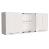 Tigard 2 Piece Kitchen Set, Syros Kitchen Island Cart + Oceana 150 Wall Cabinet Glass, White / Light Oak